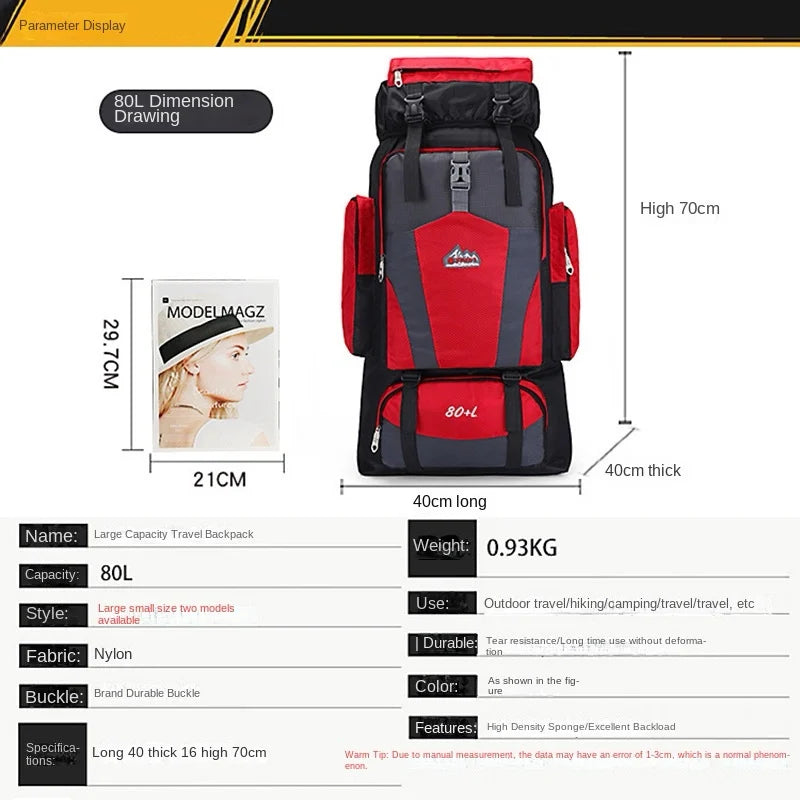 80L Nylon Hiking Backpack | Outdoor Travel / Mochila de montaña