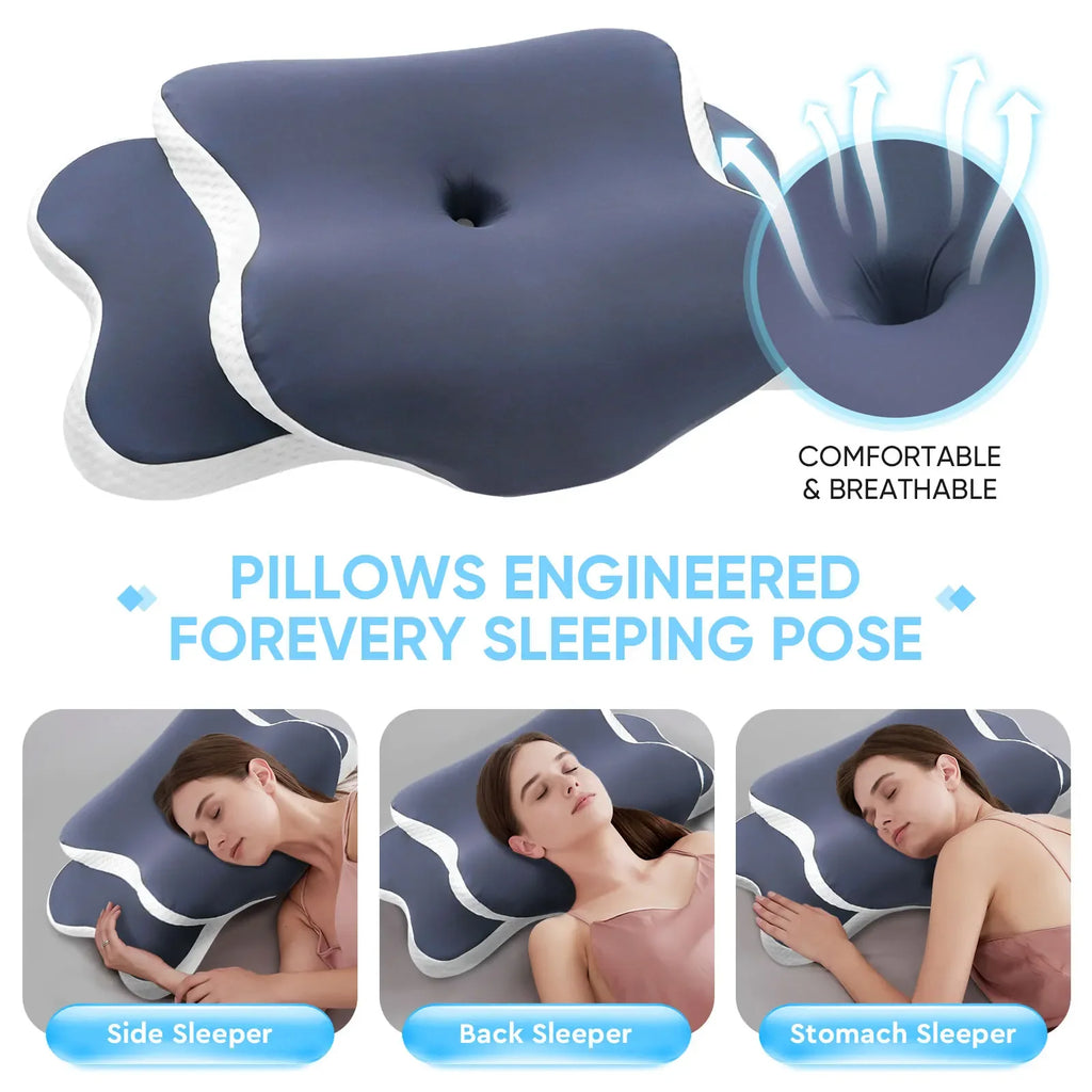 Contoured Memory Foam Neck Pillow | Side & Back Sleep | Almohada Cervical