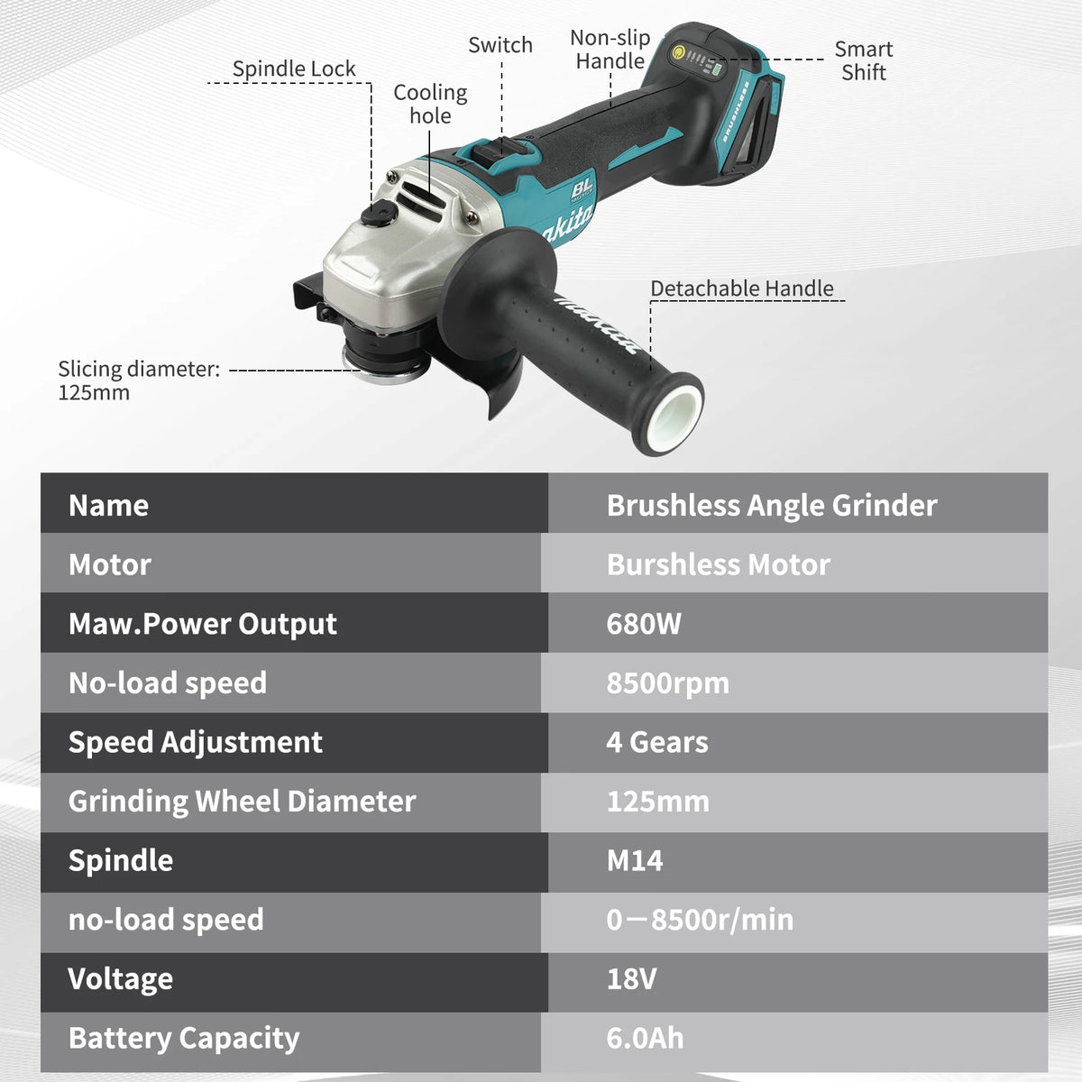 Makita DGA504 | 18V Brushless Angle Grinder | Bare Tool