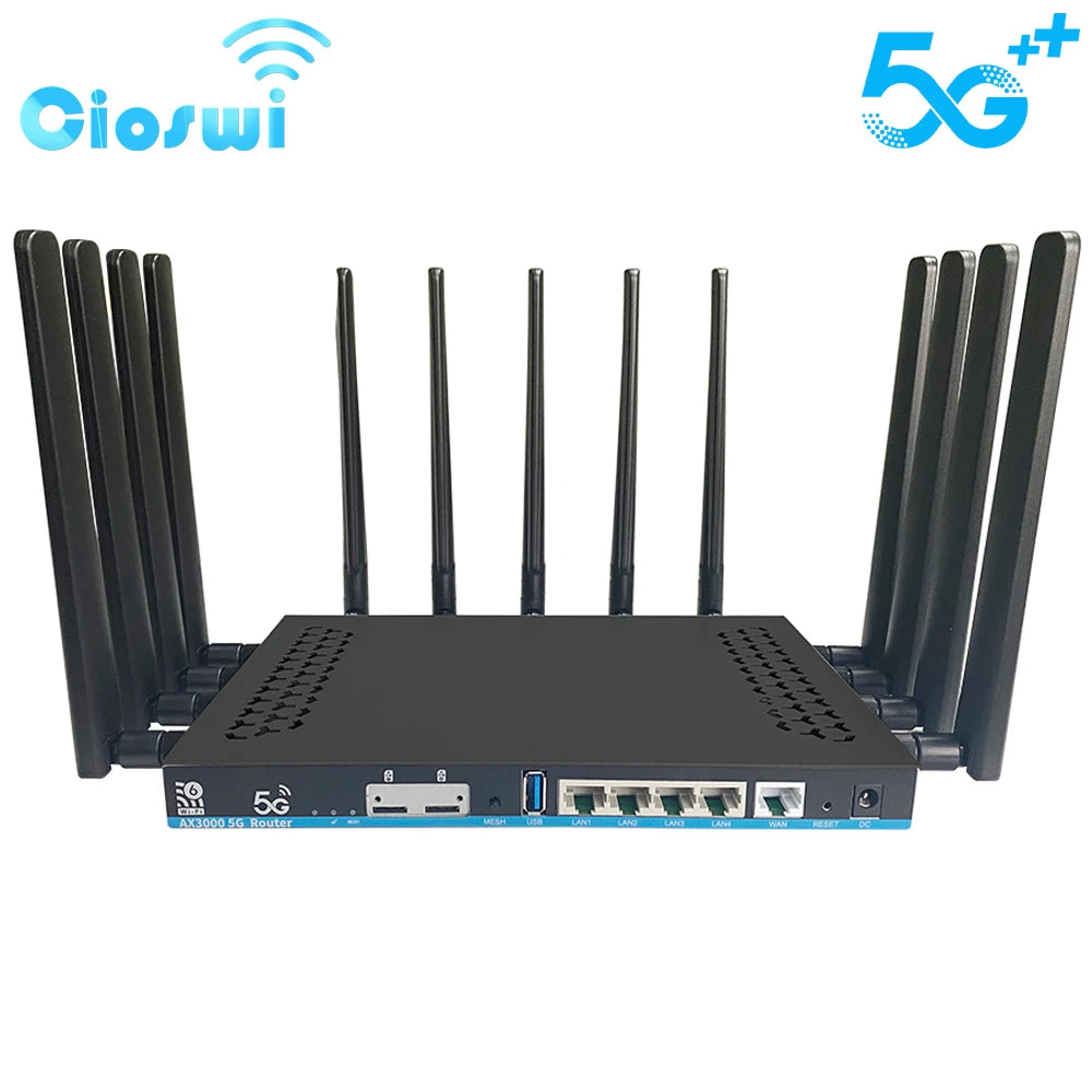 Router WiFi 6 5G AX3000 Dual SIM | Mesh 3000Mbps | DDR4 1GB | 12 Antenas MU-MIMO | OpenWrt | USB 3.0