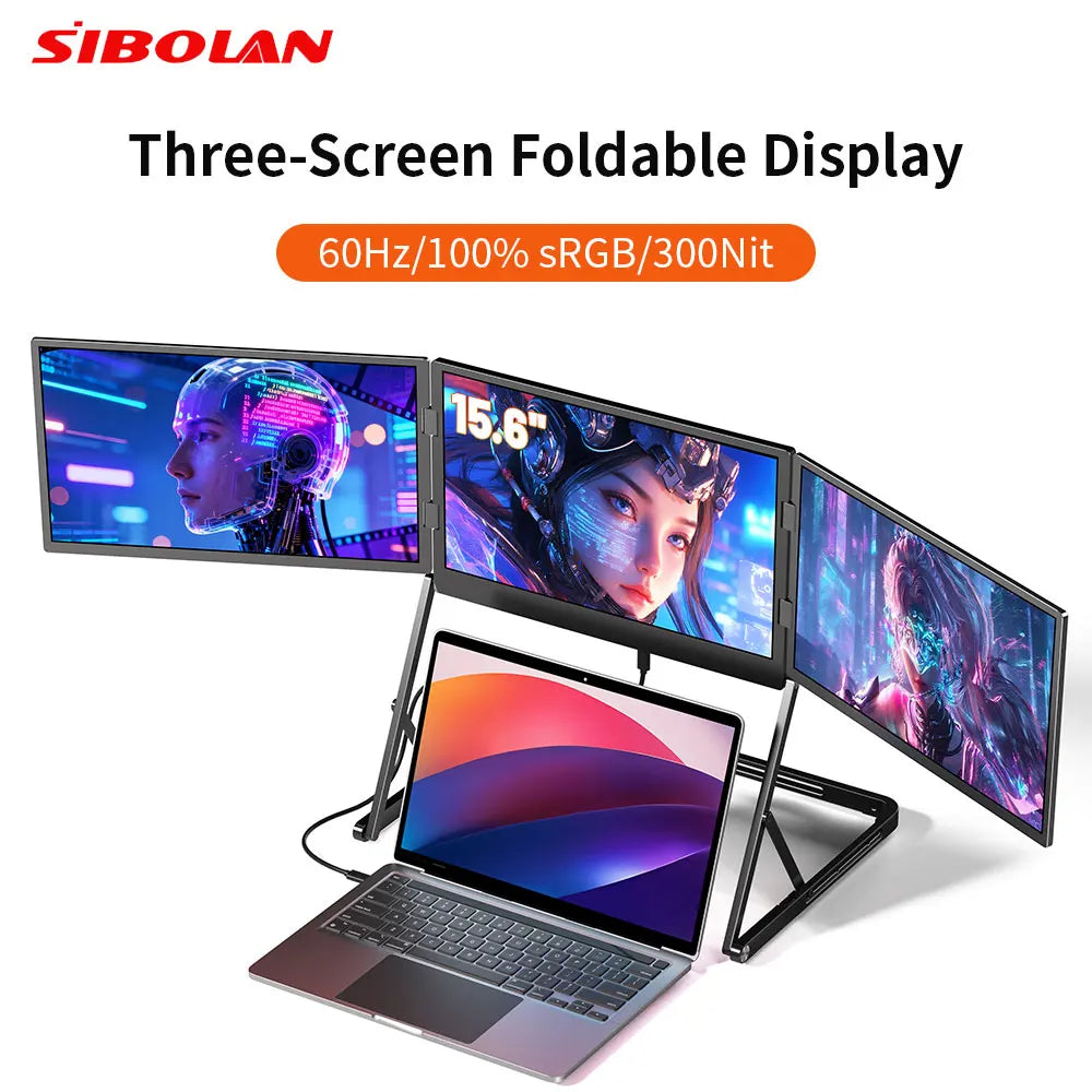 SIBOLAN Triple Portable Monitor | 3 × 15.6-inch FHD IPS | Windows & Mac