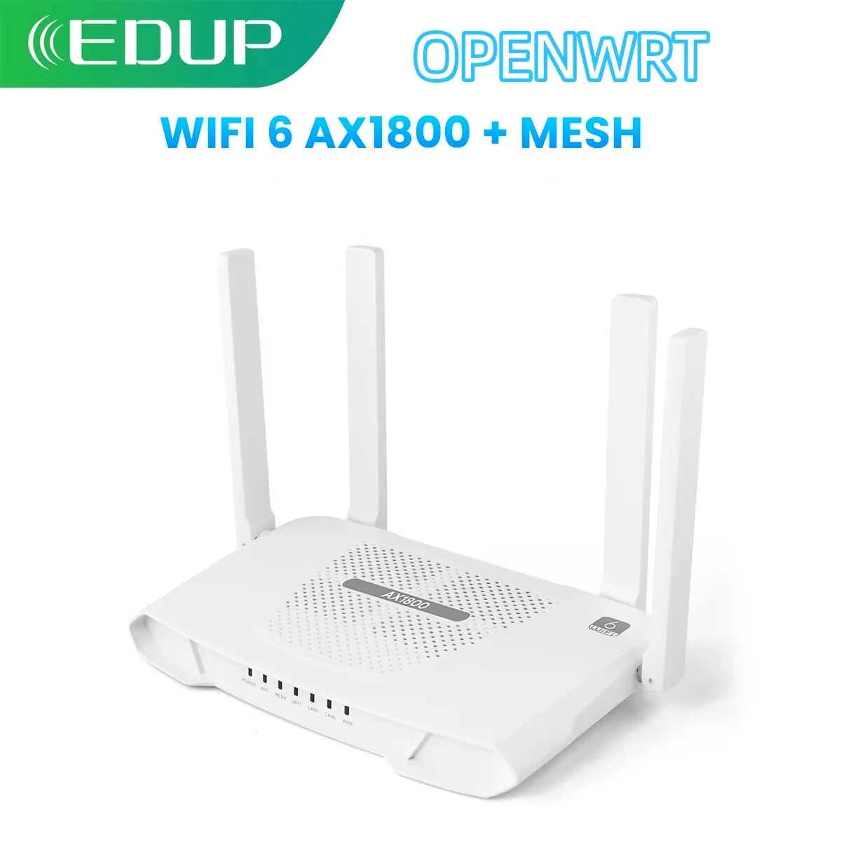 EDUP RT2983 AX1800 WiFi 6 Router – OpenWrt Dual-Band Gigabit | VPN | Mesh | 4 Antennas