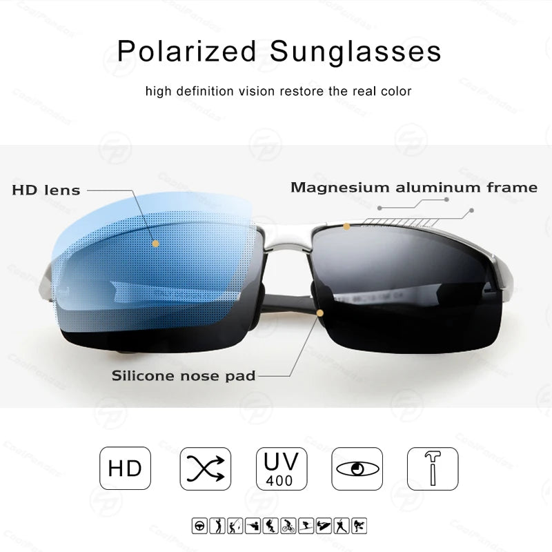 COOLPANDAS Gafas de Sol Polarizadas UV400 | Marco de Aleación | Estilo Cuadrado