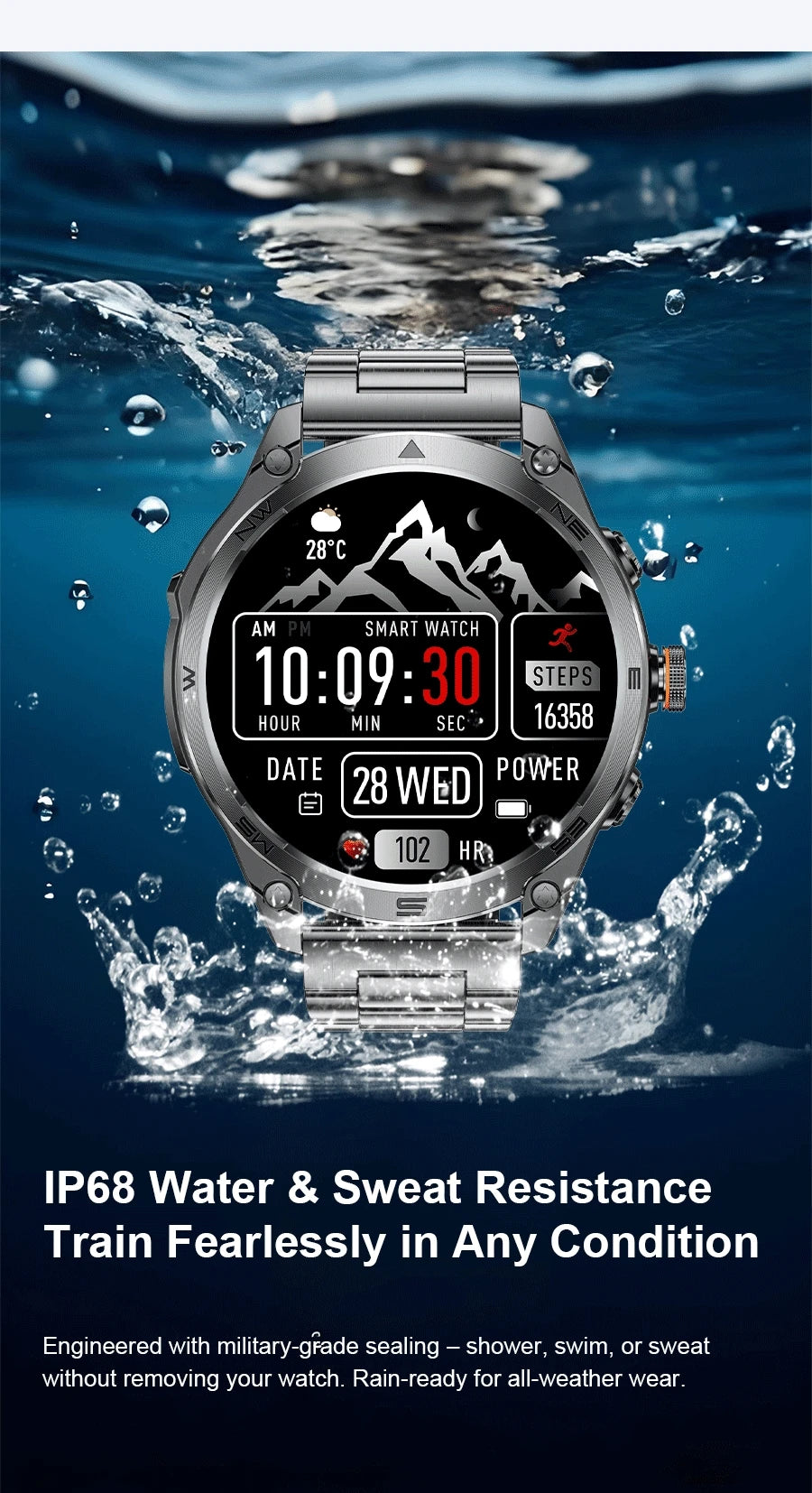 Smartwatch Militar GPS 2025 | AMOLED 1.75" | Batería 1000mAh | Linterna LED | Brújula | Barómetro