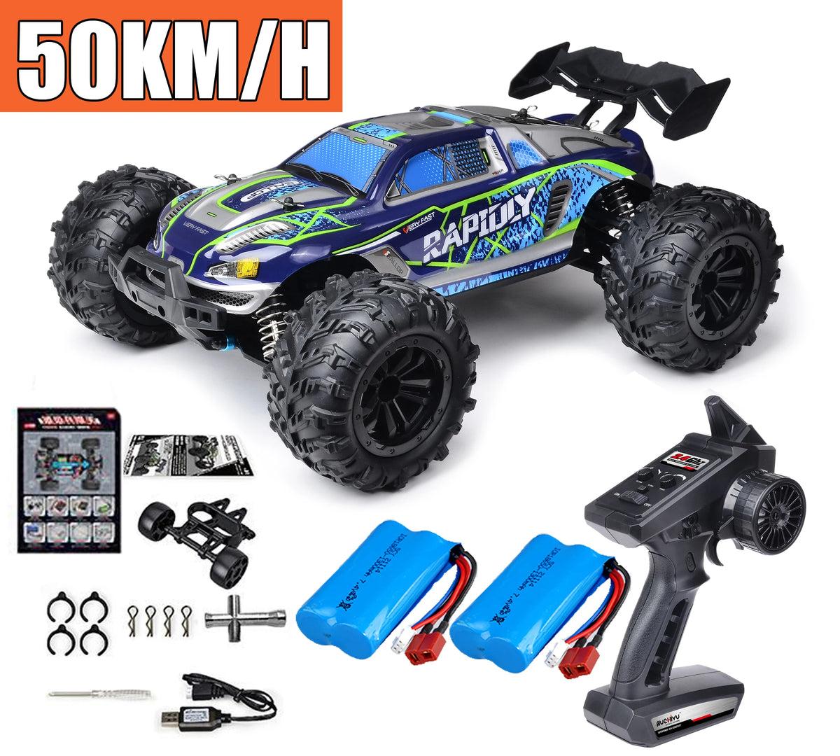 RC Monster Truck 4WD Brushless — 75km/h Off-Road 1/16 Scale | LED Headlights & Metal Parts