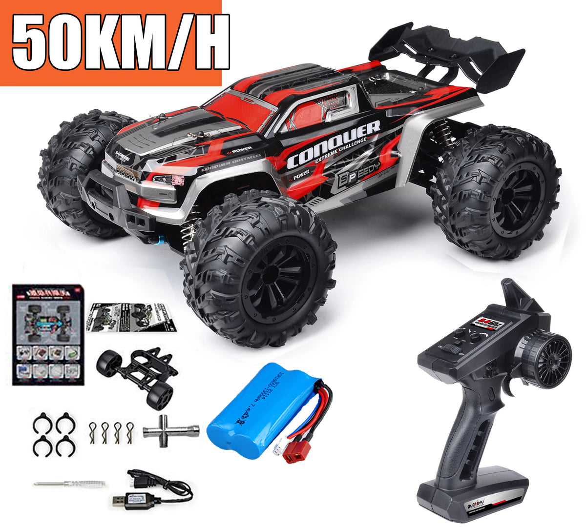 RC Monster Truck 4WD Brushless — 75km/h Off-Road 1/16 Scale | LED Headlights & Metal Parts