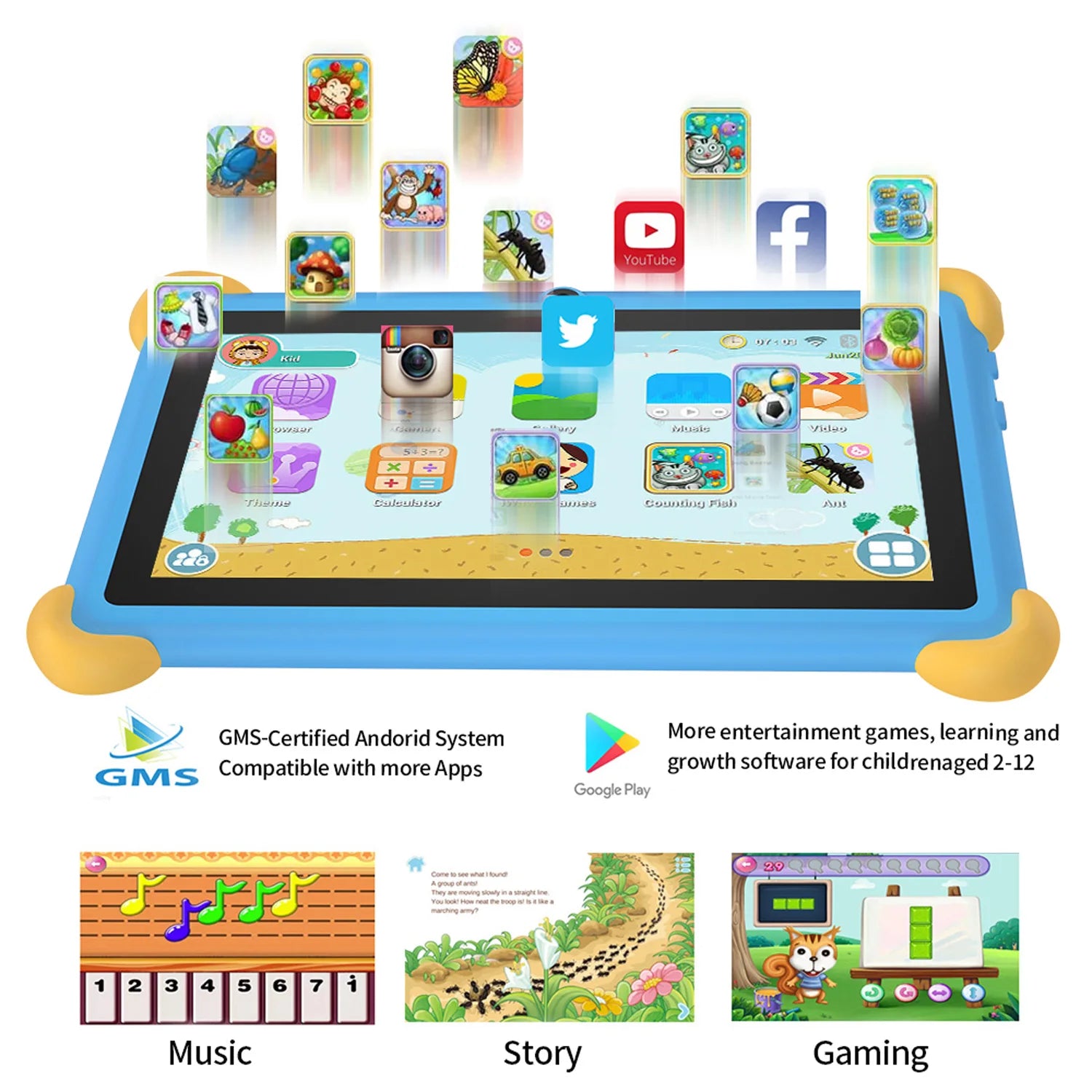 Tablet Infantil BDF 7" | Android 13 | 4GB RAM + 64GB | WiFi | Quad-Core | 4000mAh | Diseño para Niños