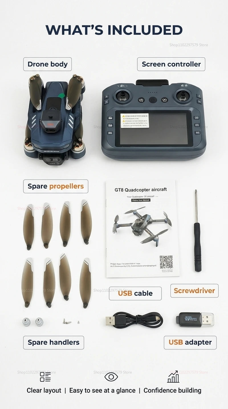 GT8 Drone 8K GPS WiFi – Cámara Dual, Motor Brushless, FPV 5G, Plegable, Cuadricóptero Profesional