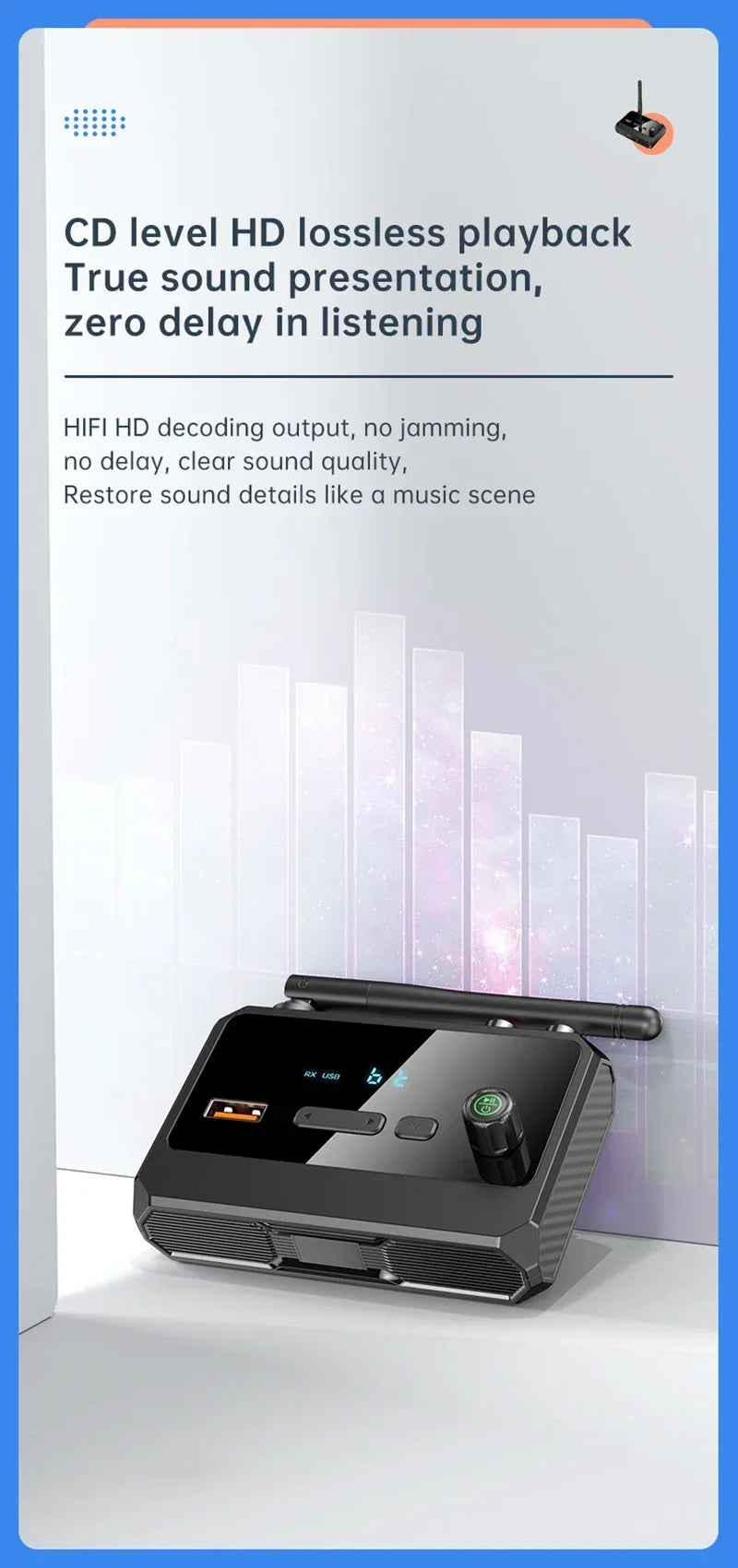 Bluetooth 5.3 Audio Receiver | RCA, AUX & Optical Output | U-Disk Playback | Wireless Adapter for Stereo & Car Speakers