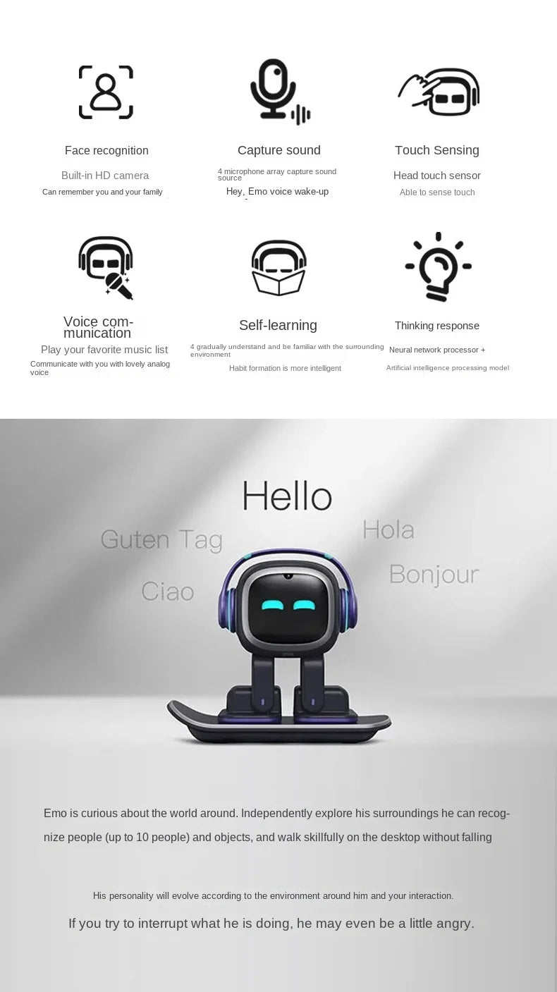 EMO Robot — AI Emotional Companion with Voice, Touch & Self-Learning | Premium Desktop Robot