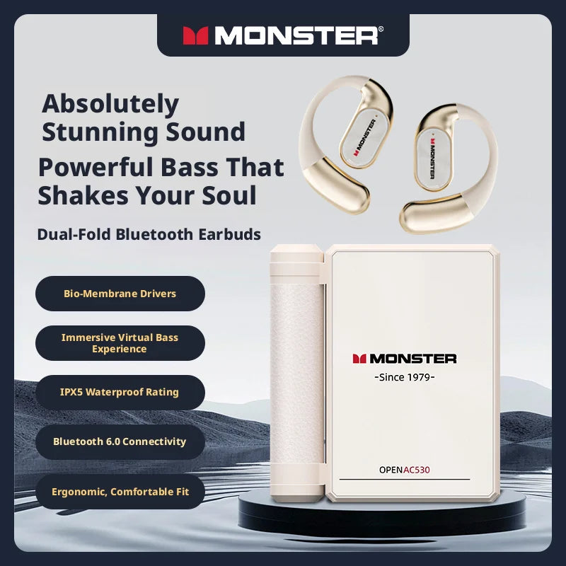 Monster AC530 - Auriculares Open Ear Bluetooth | OWS Ear Hook | Running y Fitness