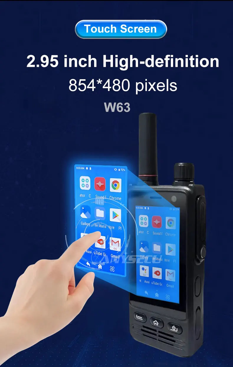 ANYSECU W63 | Walkie Talkie 4G PTT IP68 NFC GPS | Zello RealPTT Android