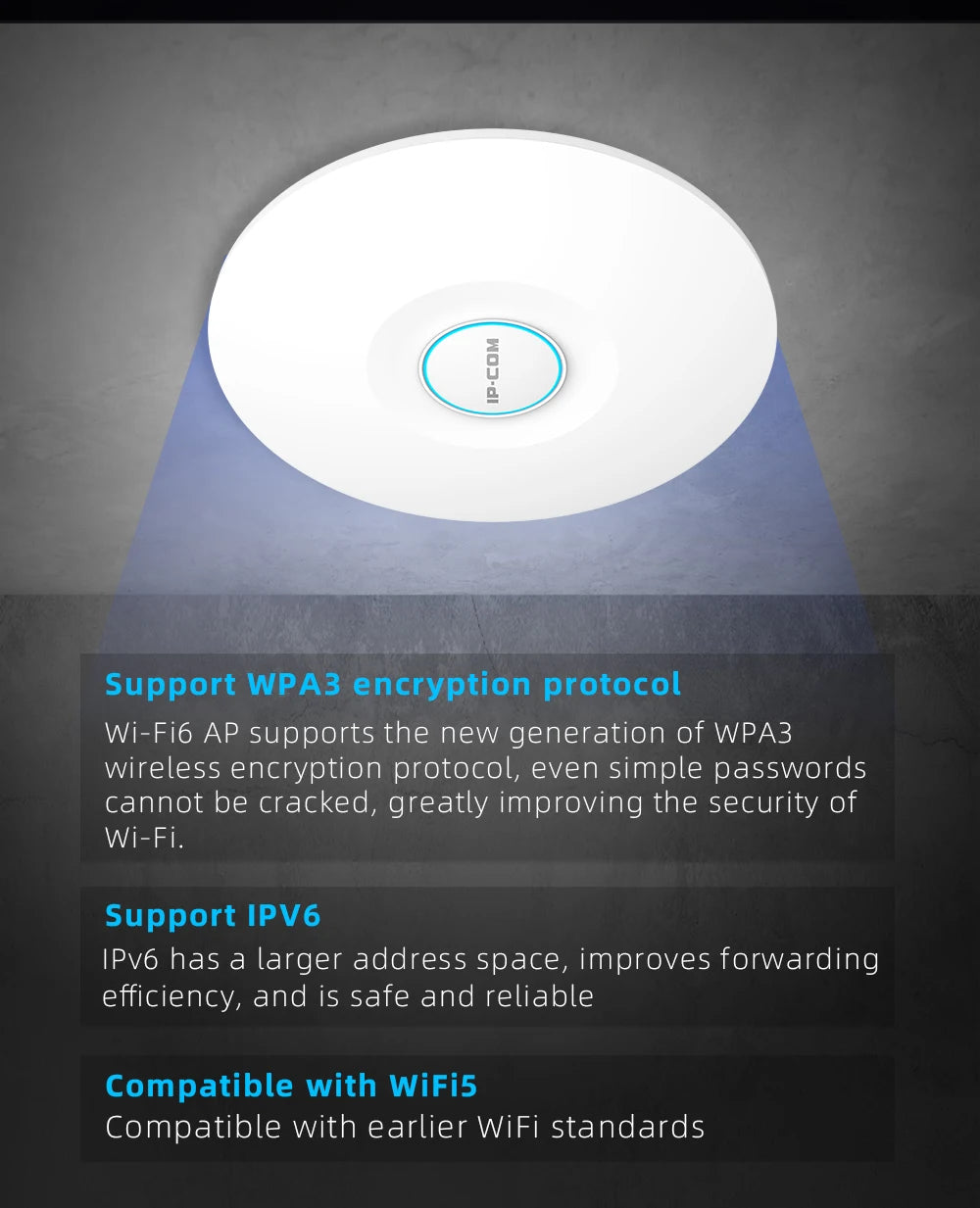 IP-COM W83AP Access Point WiFi 6 AX3000 | Techo/Pared | PoE | Mesh | MU-MIMO | Roaming Inteligente