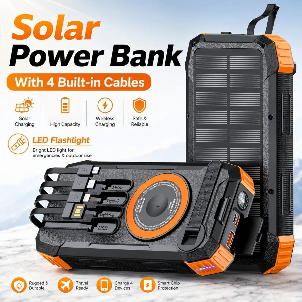 50000mAh Solar Hand-Crank Power Bank | Wireless