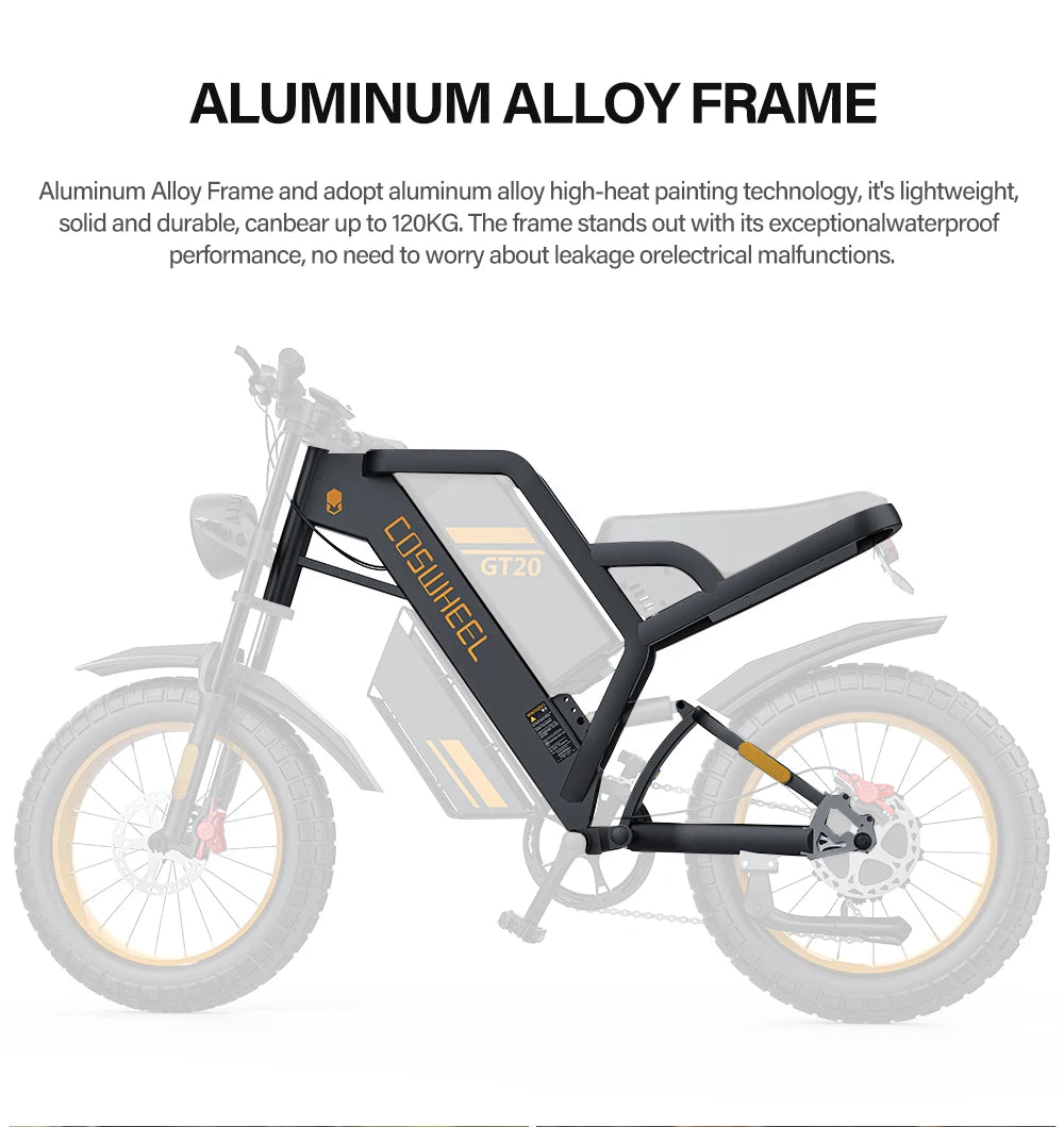 Coswheel GT20 E-Bike | 1500W/2000W/3000W | 60V 25Ah | Fat Tire 20x4.0 | 93 Millas | Shimano 7v | CE UL FCC | Off-Road