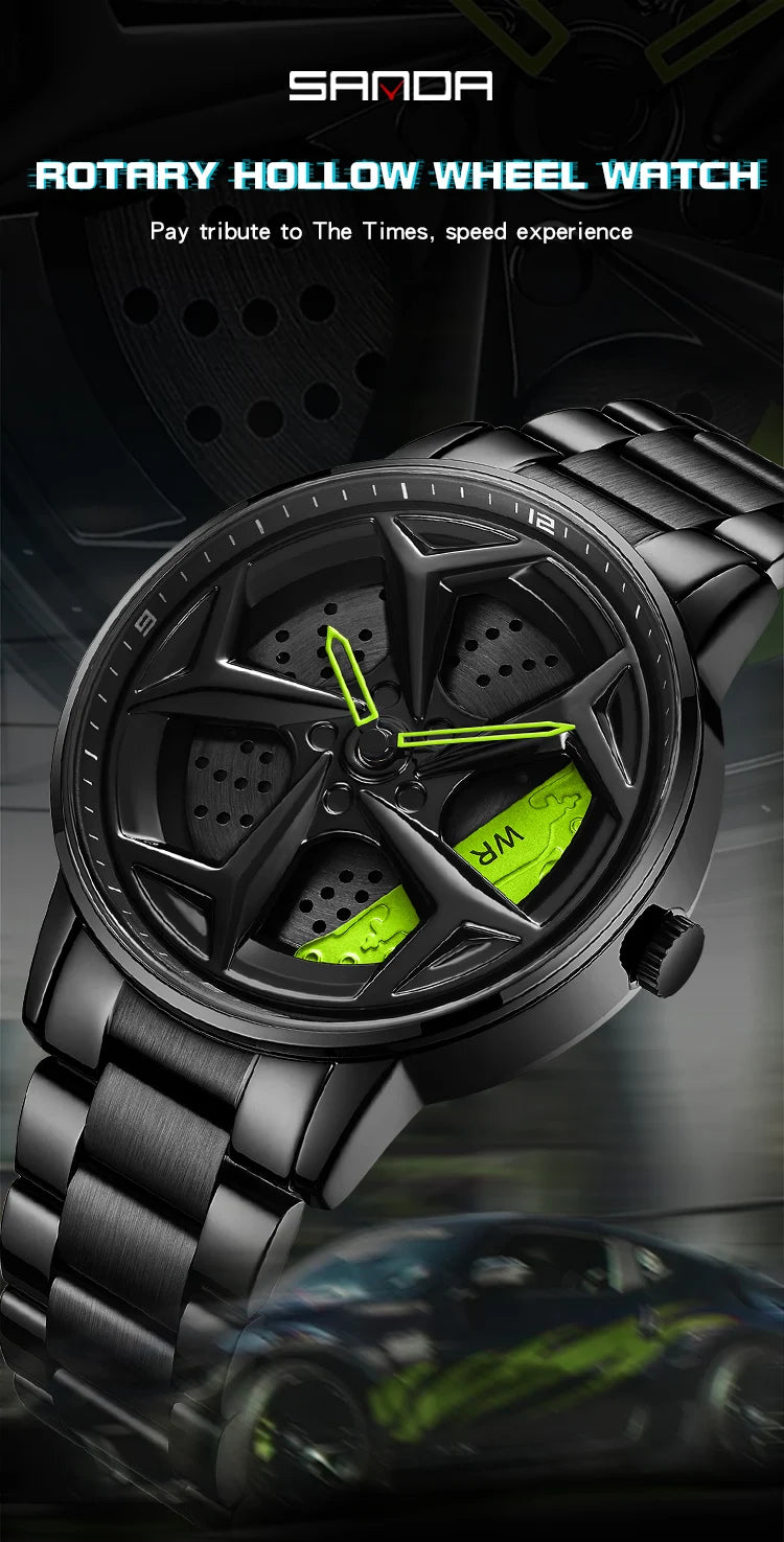 SANDA 1087 Men's Sports Quartz Watch | 360° Rotating Dial | Chronograph | Leather & Steel | Waterproof