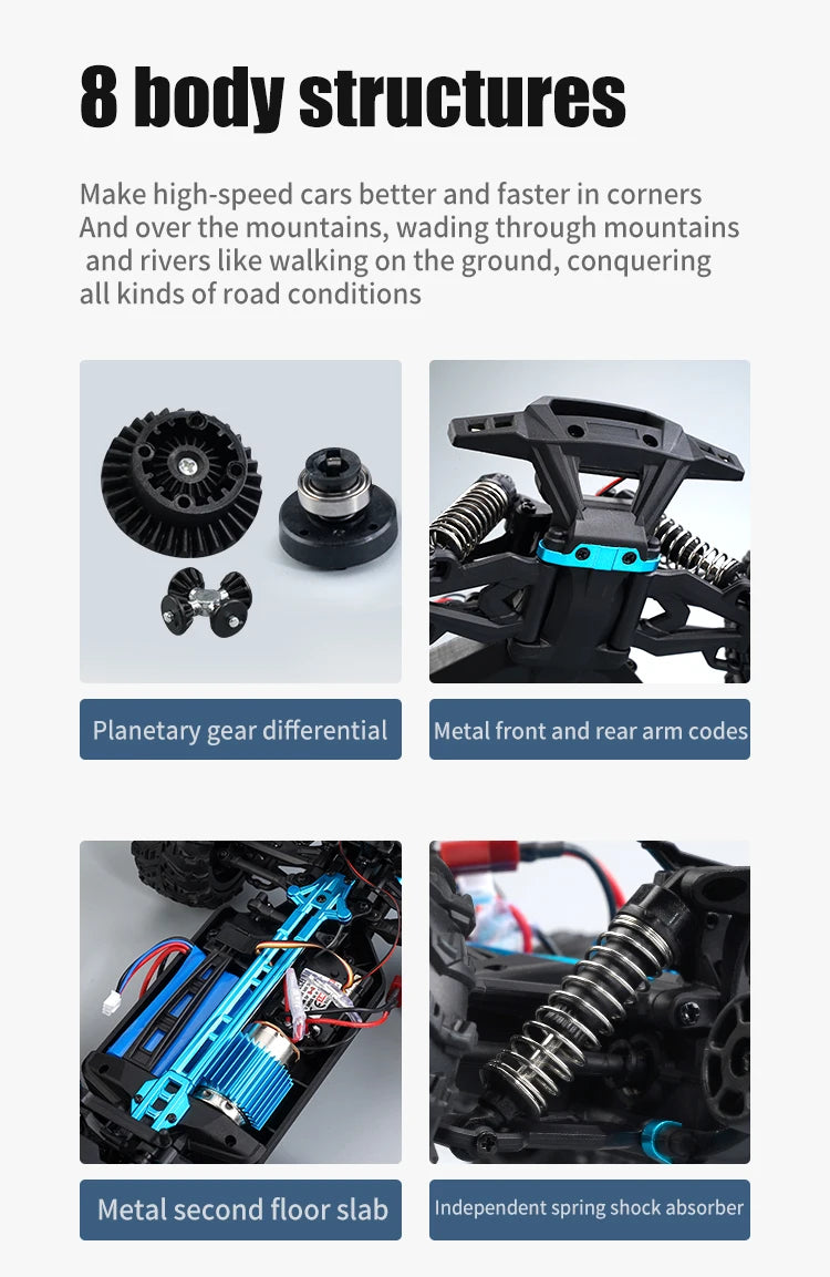 RC Monster Truck 4WD Brushless — 75km/h Off-Road 1/16 Scale | LED Headlights & Metal Parts