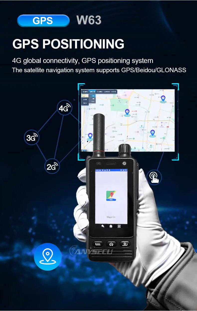 ANYSECU W63 | Walkie Talkie 4G PTT IP68 NFC GPS | Zello RealPTT Android