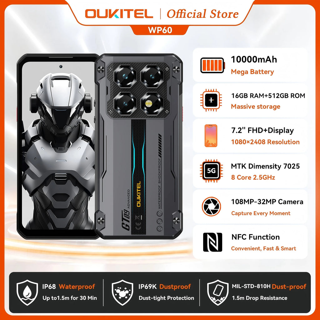 OUKITEL WP60 | Rugged Smartphone 5G 10000mAh 108MP 120Hz | Android 15 NFC