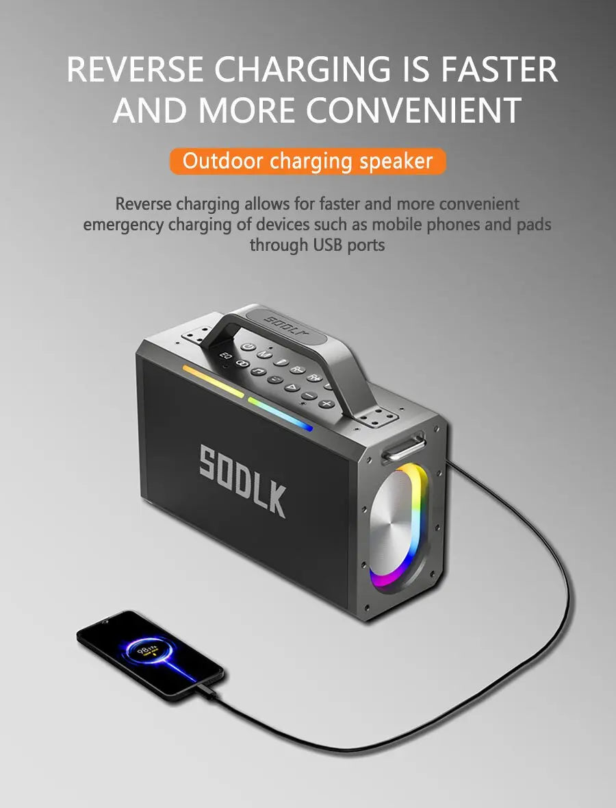 SODLK S1115 | Bocina Bluetooth 200W TWS Karaoke | Batería 24000mAh, RGB, Impermeable