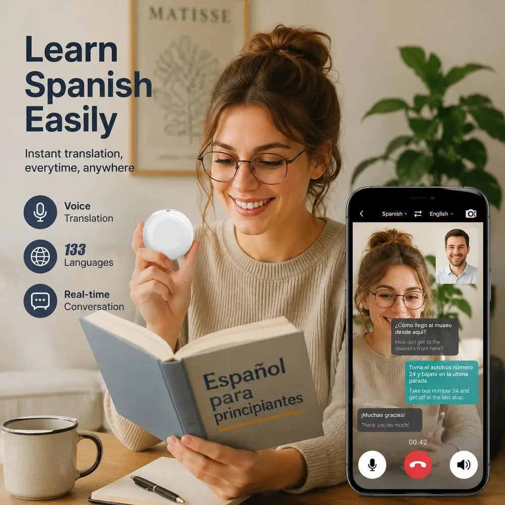 Traductor IA Wearable TS1 | 133 Idiomas | Bluetooth 5.4 | Tutor de Idiomas en Tiempo Real | Altavoz Portátil | Viajes y Aprendizaje