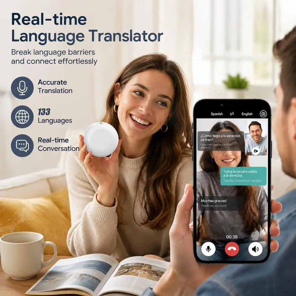Traductor IA Wearable TS1 | 133 Idiomas | Bluetooth 5.4 | Tutor de Idiomas en Tiempo Real | Altavoz Portátil | Viajes y Aprendizaje