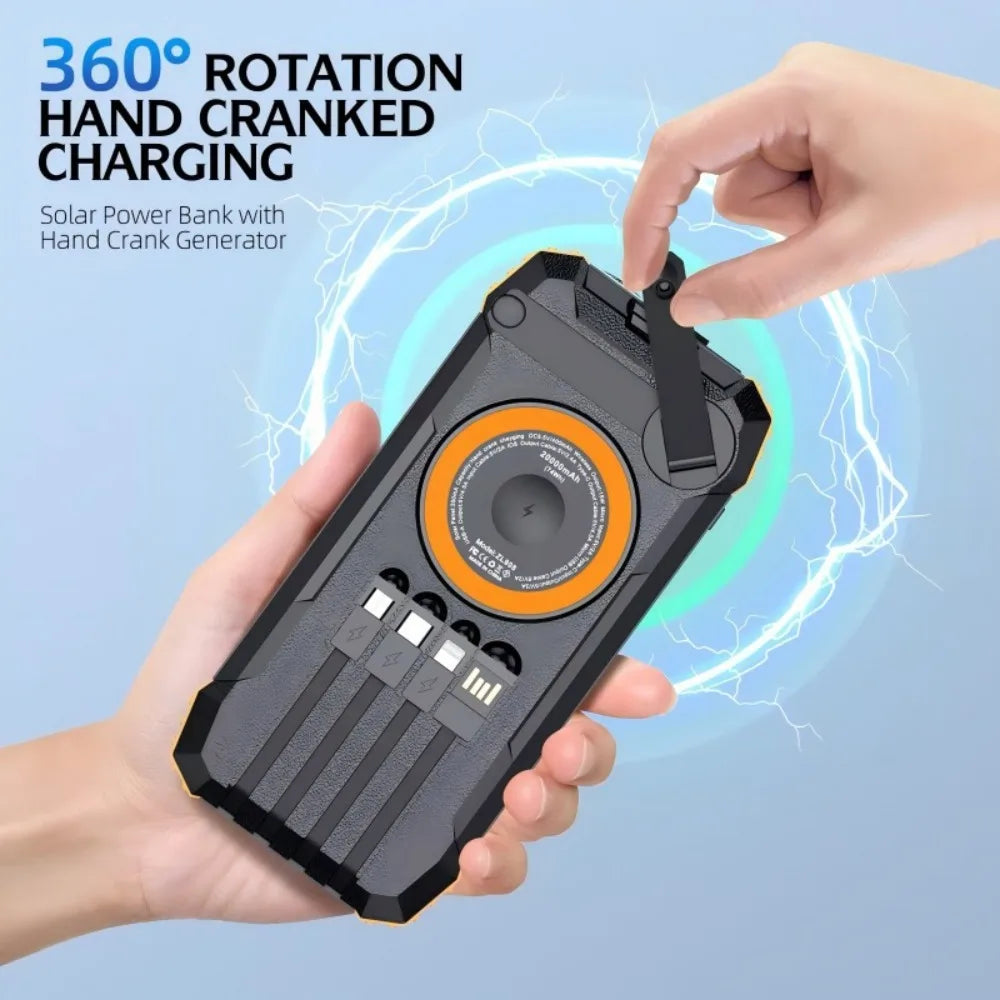 50000mAh Solar Hand-Crank Power Bank | Wireless
