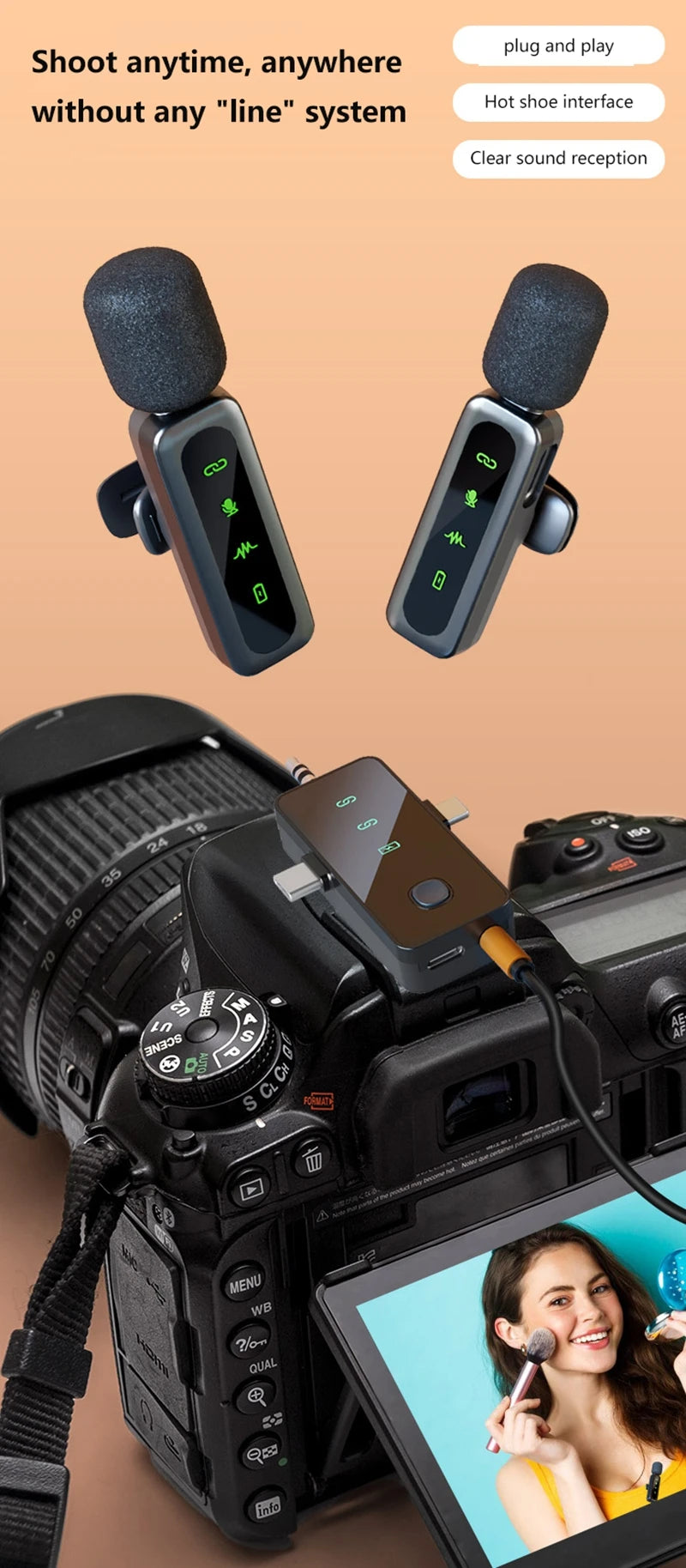 Wireless Lavalier Microphone | Rechargeable Clip-On Mic | iPhone & USB-C