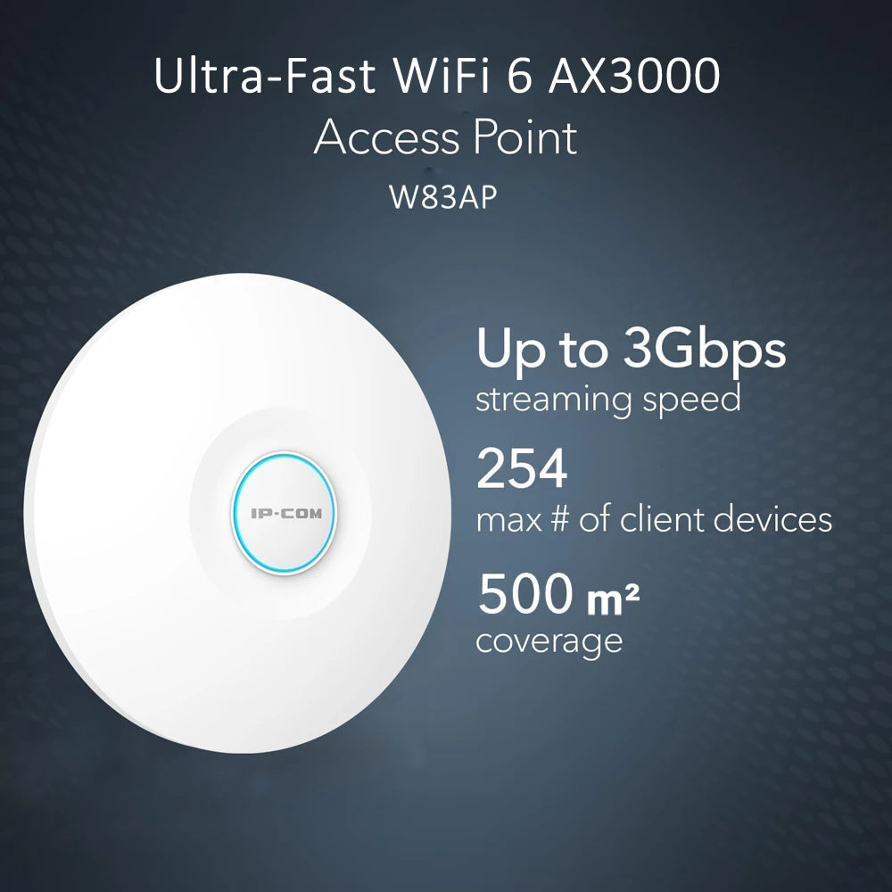 IP-COM W83AP Access Point WiFi 6 AX3000 | Techo/Pared | PoE | Mesh | MU-MIMO | Roaming Inteligente