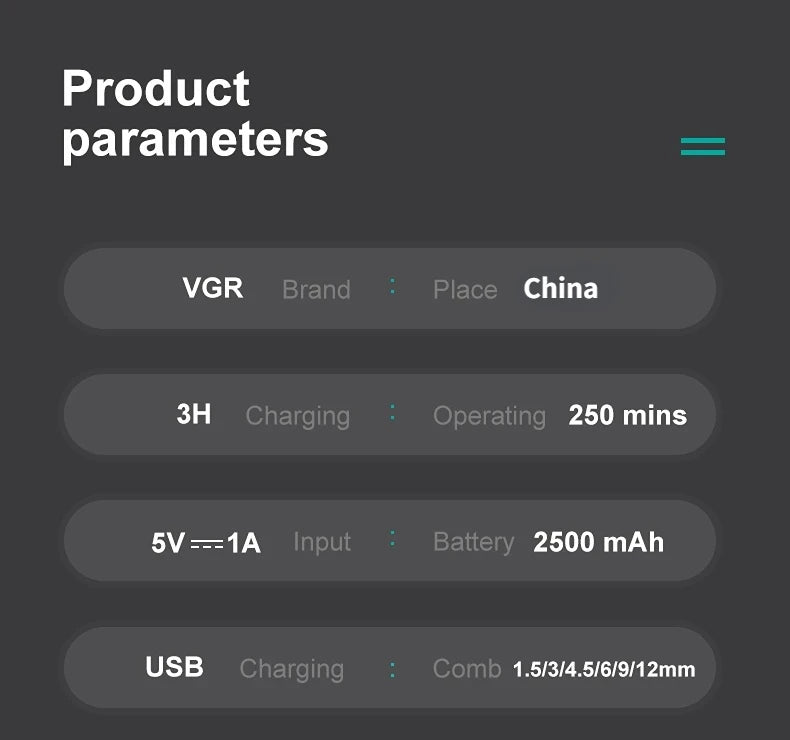 VGR V-003 Cordless Hair Clipper | USB Options / Máquina de corte VGR V-003