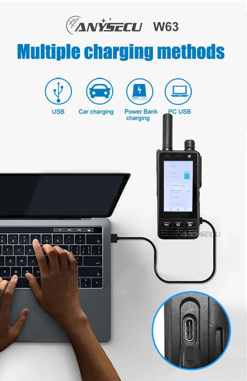 ANYSECU W63 | Walkie Talkie 4G PTT IP68 NFC GPS | Zello RealPTT Android