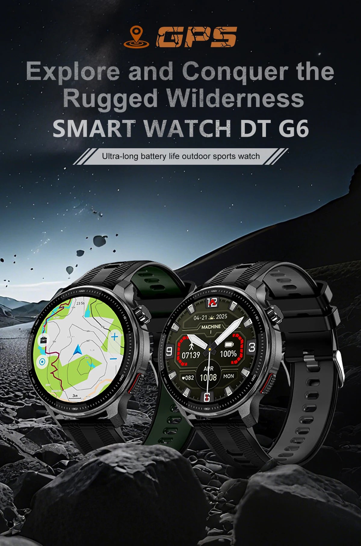 Smartwatch DT G6 2026 | AMOLED 1.43" | GPS + Mapas Offline | 3ATM | 4GB | Outdoor
