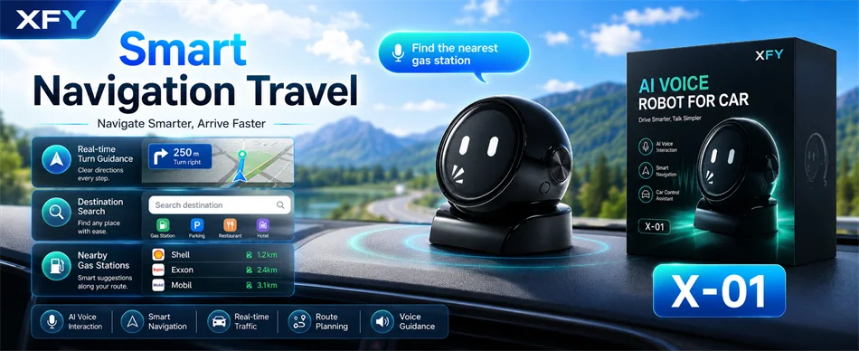 XFY X-01 AI Voice Robot for Car — Smart Assistant | Hands-Free Navigation, Music & Calls