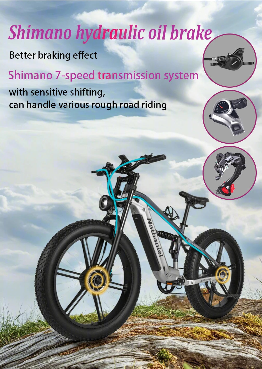 Nathaniel SYR09 Bicicleta Eléctrica 2000W | Doble Motor | Fat Tire 26x4.0 | 48V 20/40Ah | 55km/h | Todo Terreno | E-Bike