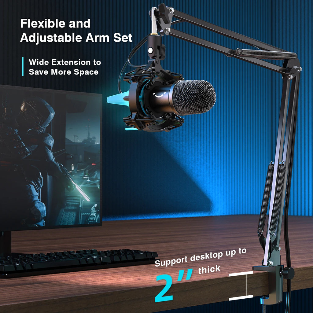 FIFINE K651 USB Dynamic Microphone Kit | Boom Arm | RGB Shock Mount | Cardioid | Streaming & Podcast