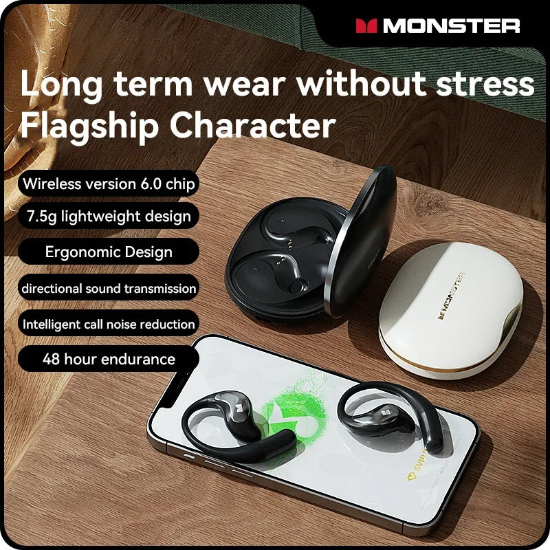Monster Open Ear - Auriculares Inalámbricos Bluetooth 6.0 | ENC | Deportes y Gaming