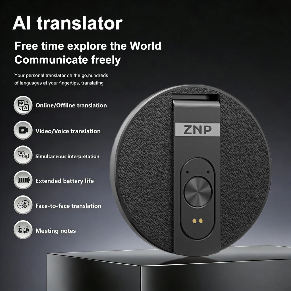 Traductor de Voz IA ZNP | Bluetooth Inalámbrico | 150+ Idiomas | Magnético Ultra-Delgado | Offline | Soporte para Teléfono | 30h Batería
