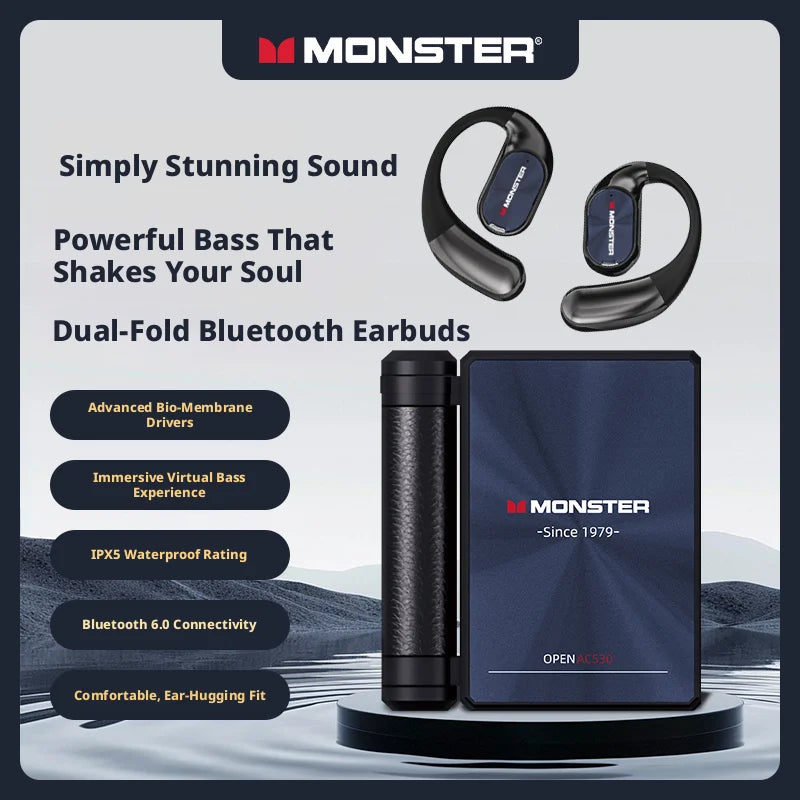 Monster AC530 - Auriculares Open Ear Bluetooth | OWS Ear Hook | Running y Fitness