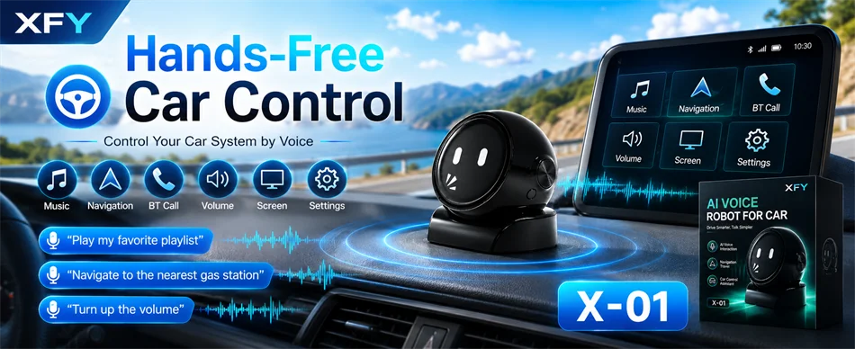XFY X-01 AI Voice Robot for Car — Smart Assistant | Hands-Free Navigation, Music & Calls