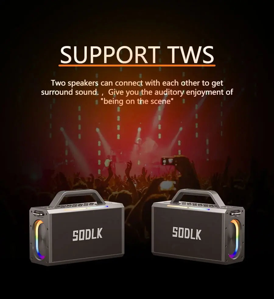 SODLK S1115 | Bocina Bluetooth 200W TWS Karaoke | Batería 24000mAh, RGB, Impermeable