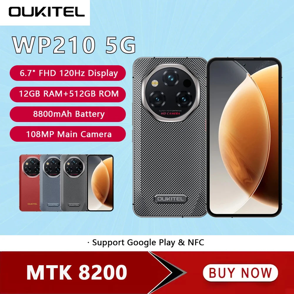 OUKITEL WP210 | Rugged Smartphone 5G 8800mAh 108MP 120Hz | Android 15 NFC 45W