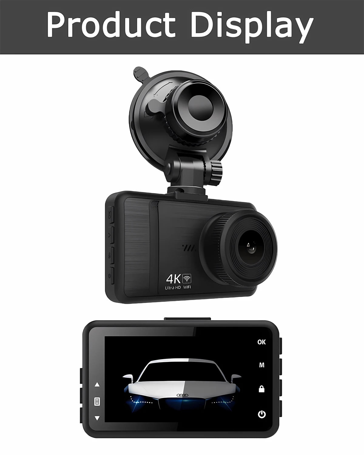Dashcam 4K+2.5K WiFi GPS Doble Lente – Visión Nocturna, Monitor Estacionamiento 24H, Caja Negra