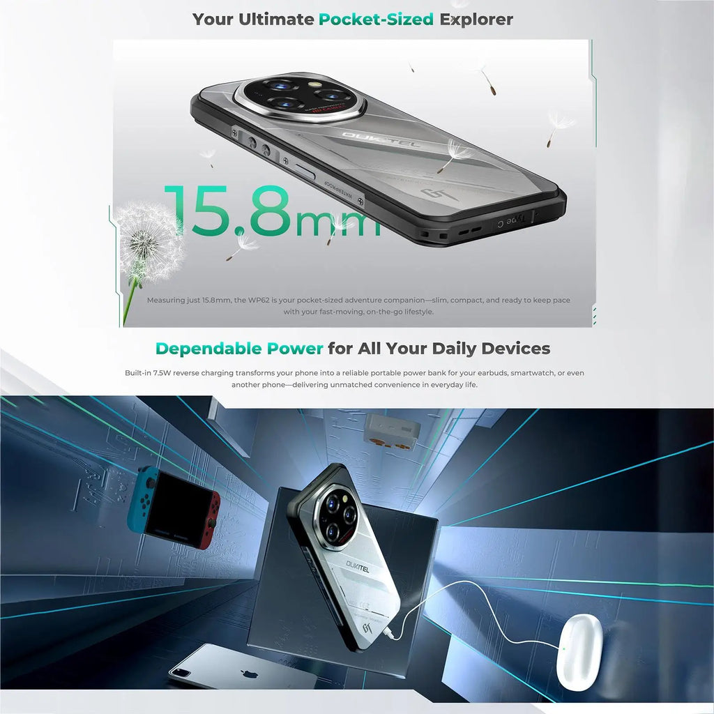 OUKITEL WP62 | Rugged Smartphone 5G 108MP 11000mAh 33W | Android 15 NFC IP68