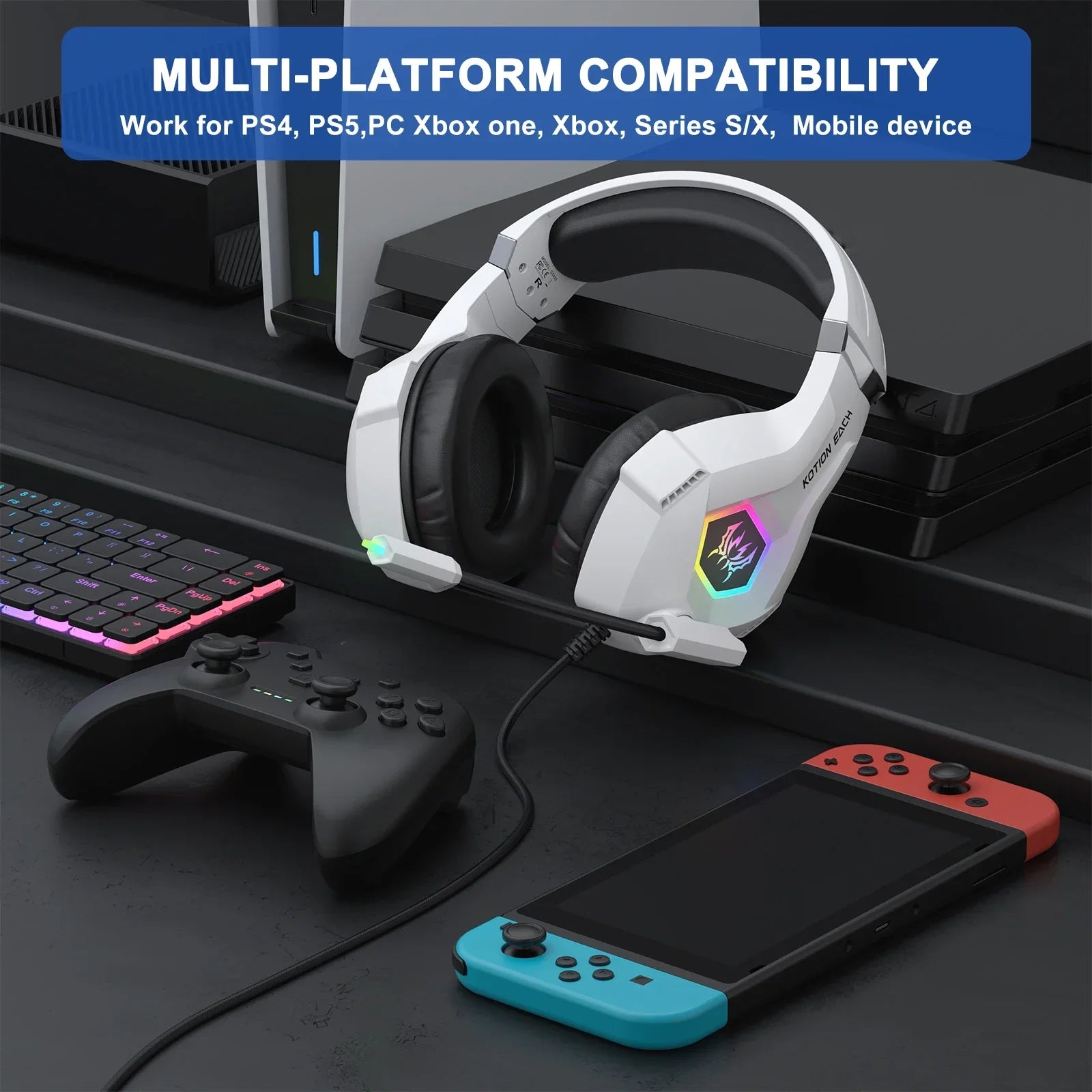 Audífonos Gaming GGBEE GS450 | USB + 3.5mm | RGB | Micrófono 360° | PC/PS4/PS5/Xbox | GGBEE GS450 Gaming Headset USB 3.5mm RGB 360° Mic PC PS4 PS5 Xbox