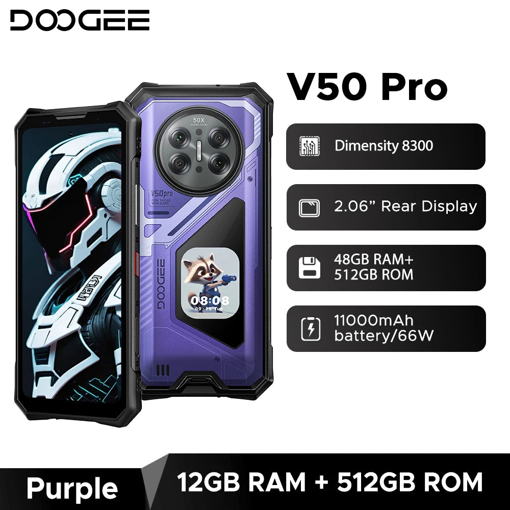 DOOGEE V50 Pro | Rugged Phone 5G | Dimensity 8300 | 200MP | 11000mAh | 1TB | Android 16 | NFC | IP68/IP69K