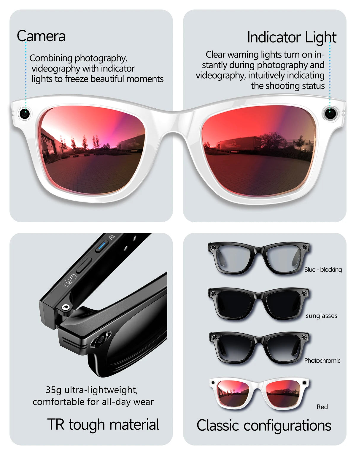 Lentes Inteligentes GUHUAVMI con Cámara IA y ChatGPT | 800W, Doble Lente, Bluetooth 5.3