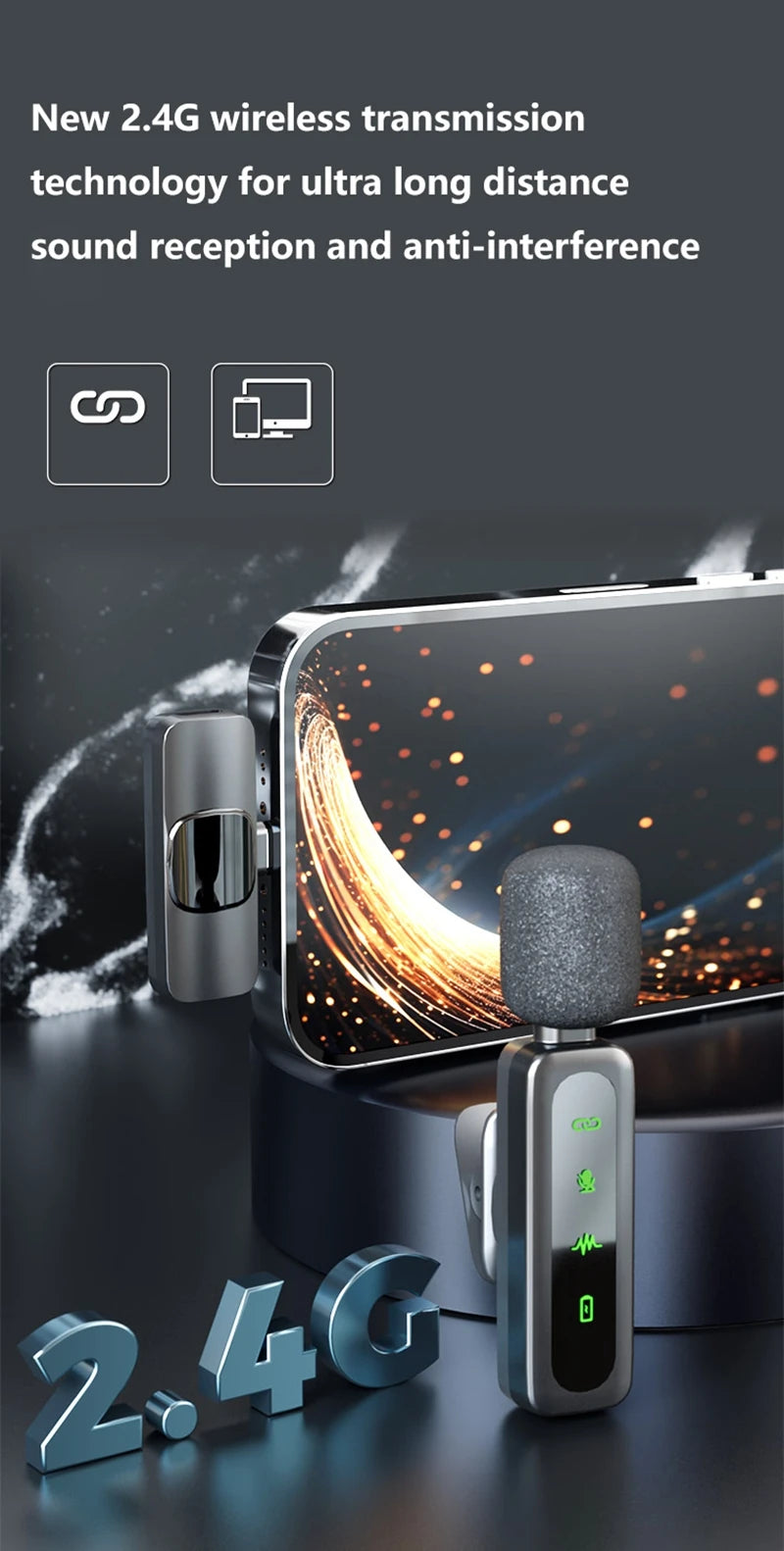 Wireless Lavalier Microphone | Rechargeable Clip-On Mic | iPhone & USB-C