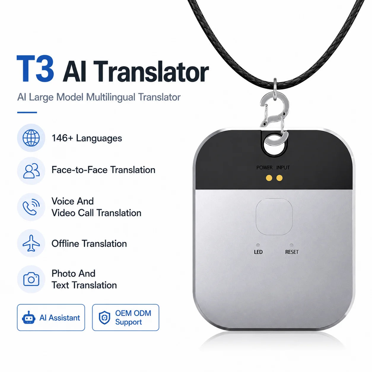 Traductor IA VBNM T3 | 144 Idiomas | Bidireccional | Tiempo Real 0.5s | Sin WiFi | Magnético | Llamadas | Offline | Viajes