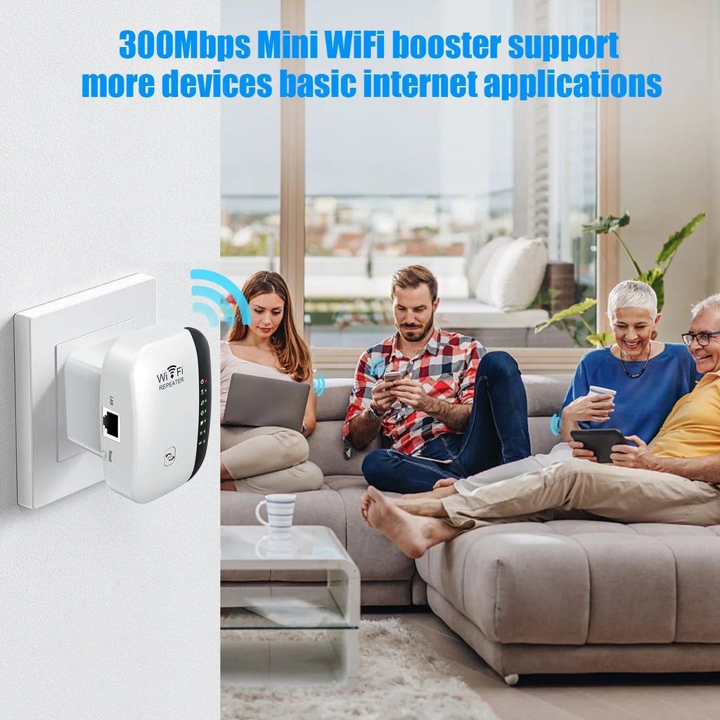 WiFi Repeater 300Mbps 2.4GHz – Wireless Signal Booster & Range Extender | EU & US Plug