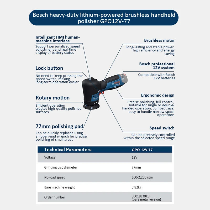 Bosch GPO12V-77 | 12V Brushless Cordless Polisher | 77mm